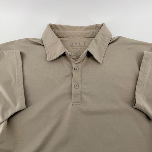 BYLT Premium Basics Signature Polo Shirt Tan Khaki Stretch Athletic Fit Medium