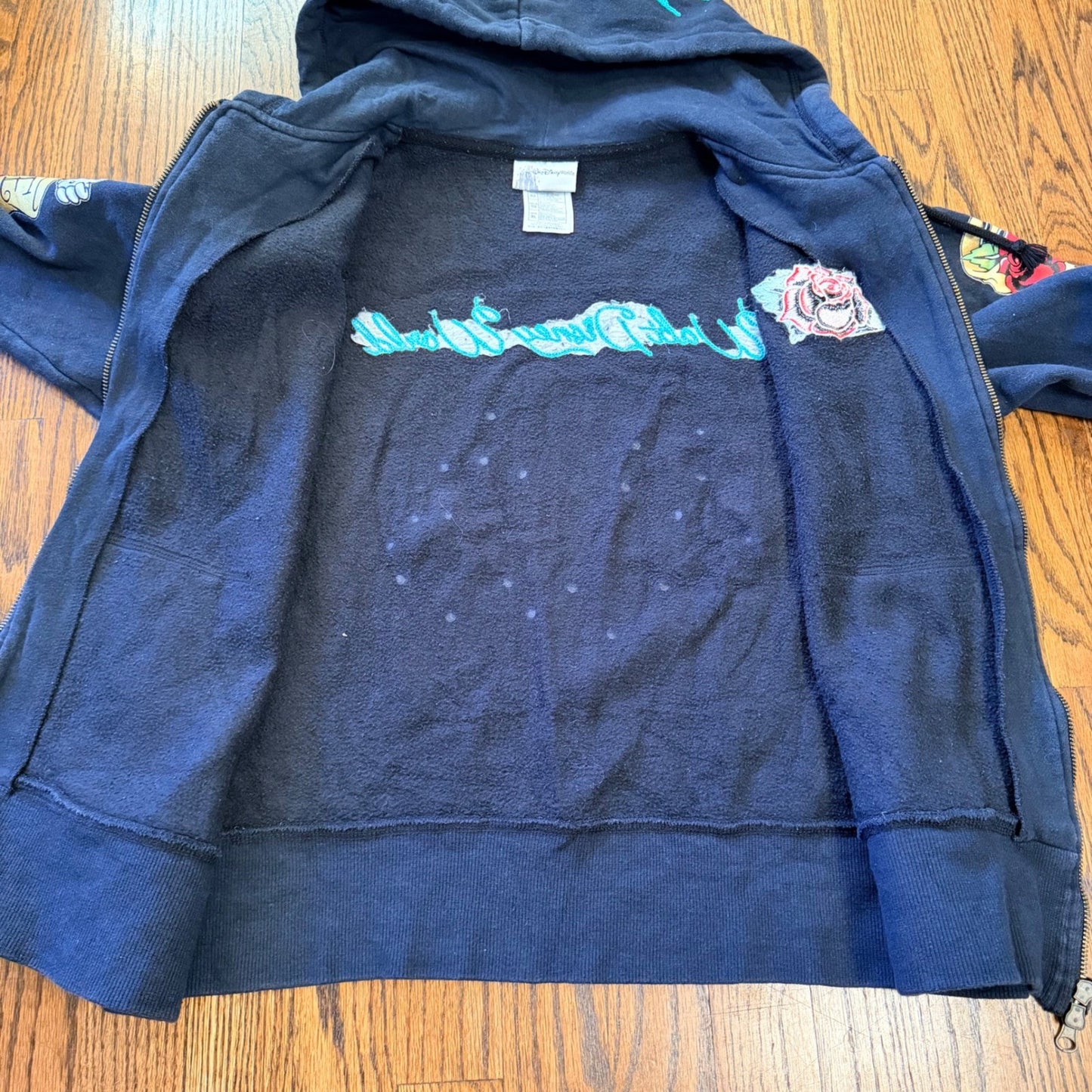Disney Mickey Mouse Tattoo Rose Zip Hoodie XL Kids Fits Adult Small Navy