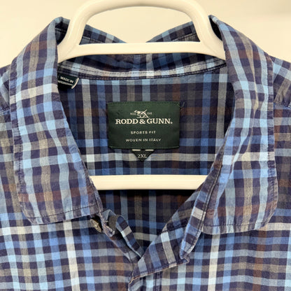 Rodd & Gunn Sports Fit Plaid Button Down Shirt Albini Italian Cotton 2XL Blue