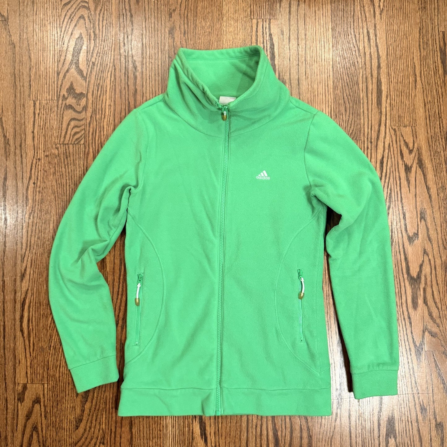 Adidas Jacket Womens Small Green Polar Fleece Full Zip Long Sleeve Running