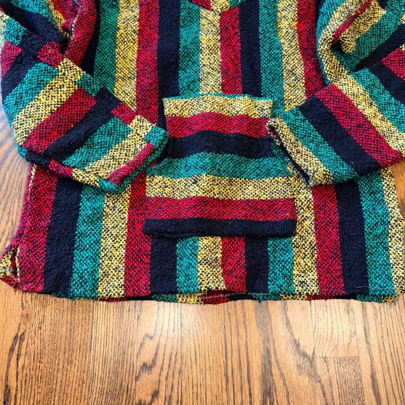 Chavitos Mexican Baja Hoodie Striped Jerga Pullover Size L Multicolor Jamaican