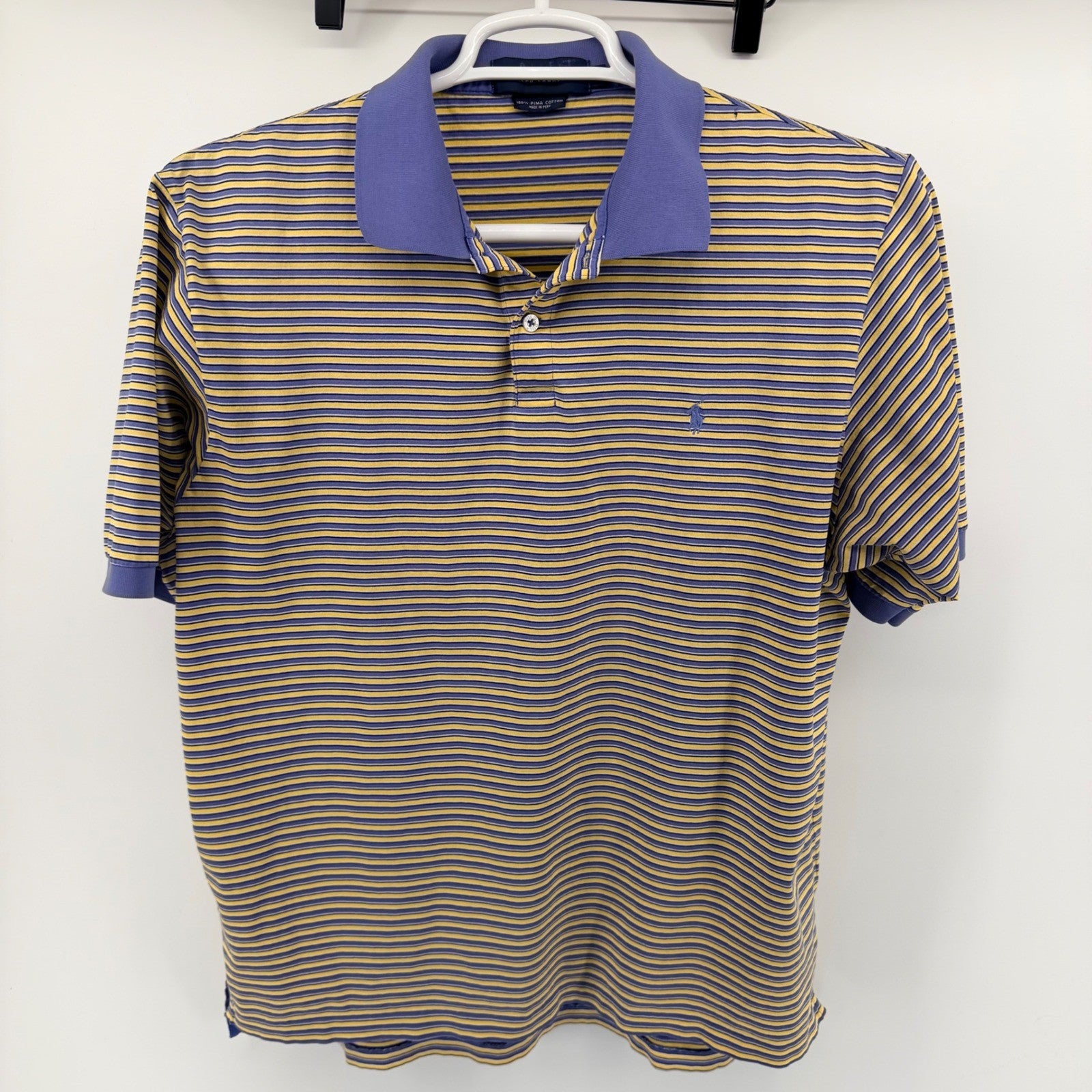 Polo Golf Ralph Lauren Striped Pima Cotton Polo Shirt Large Purple Yellow Mens