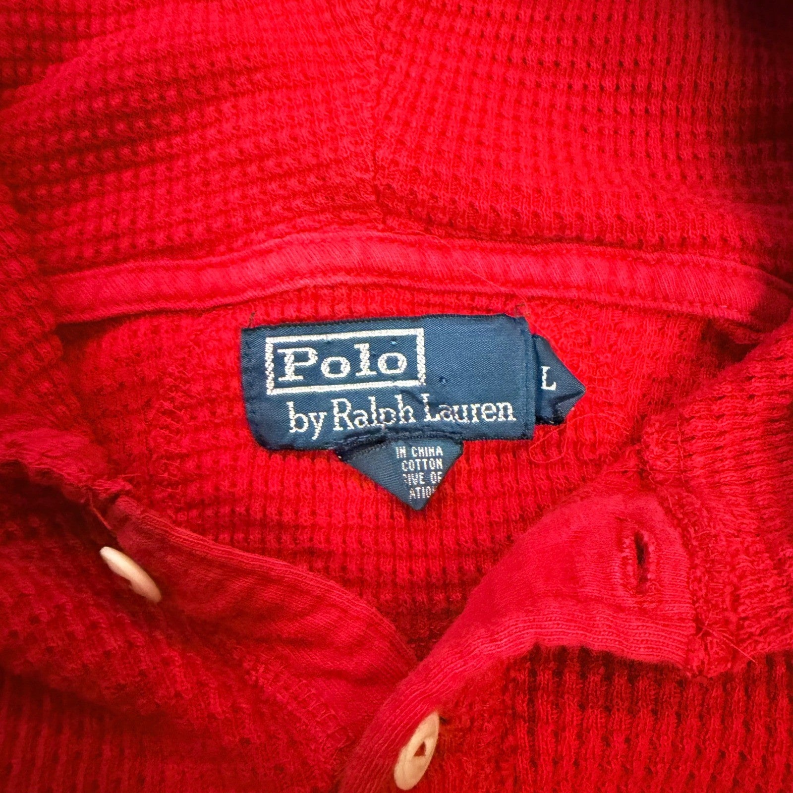 Polo Ralph Lauren Waffle Knit Thermal Henley Hoodie Red Kids Size L Preppy