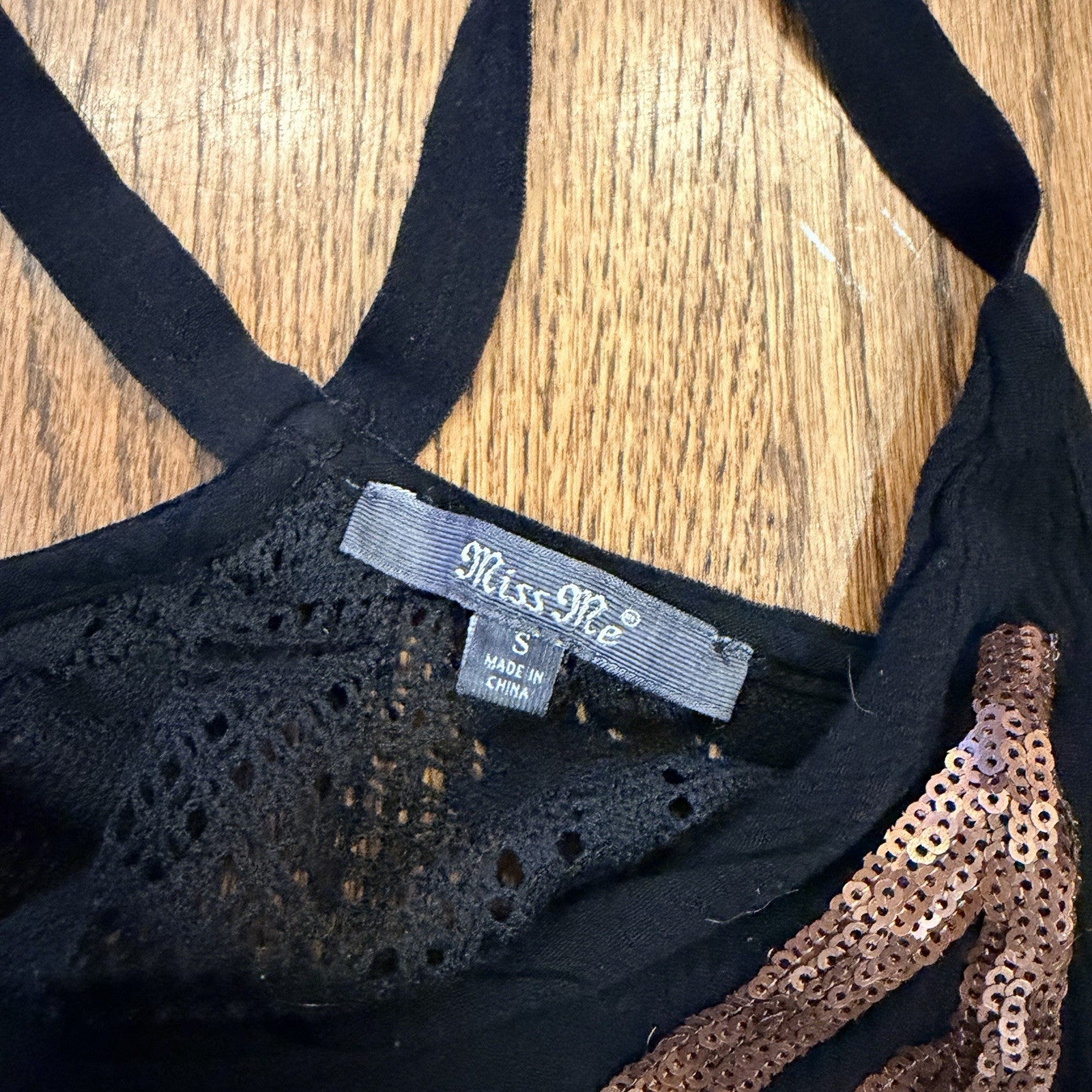 Miss Me Y2K style Embellished Top Black Lace back Size S Racer Tank