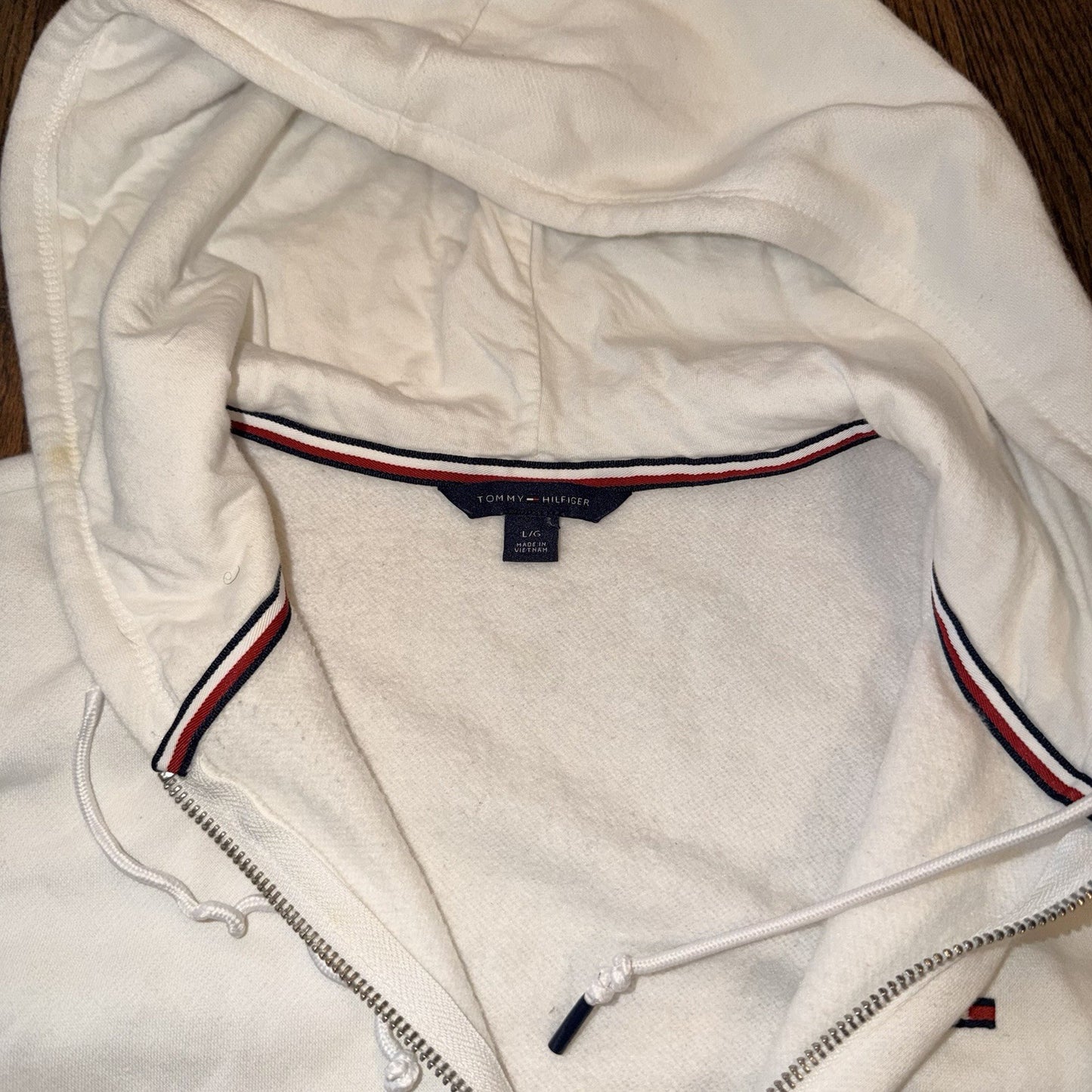 Tommy Hilfiger Women's Large White Full Zip Fleece Hoodie Y2K preppy yacht