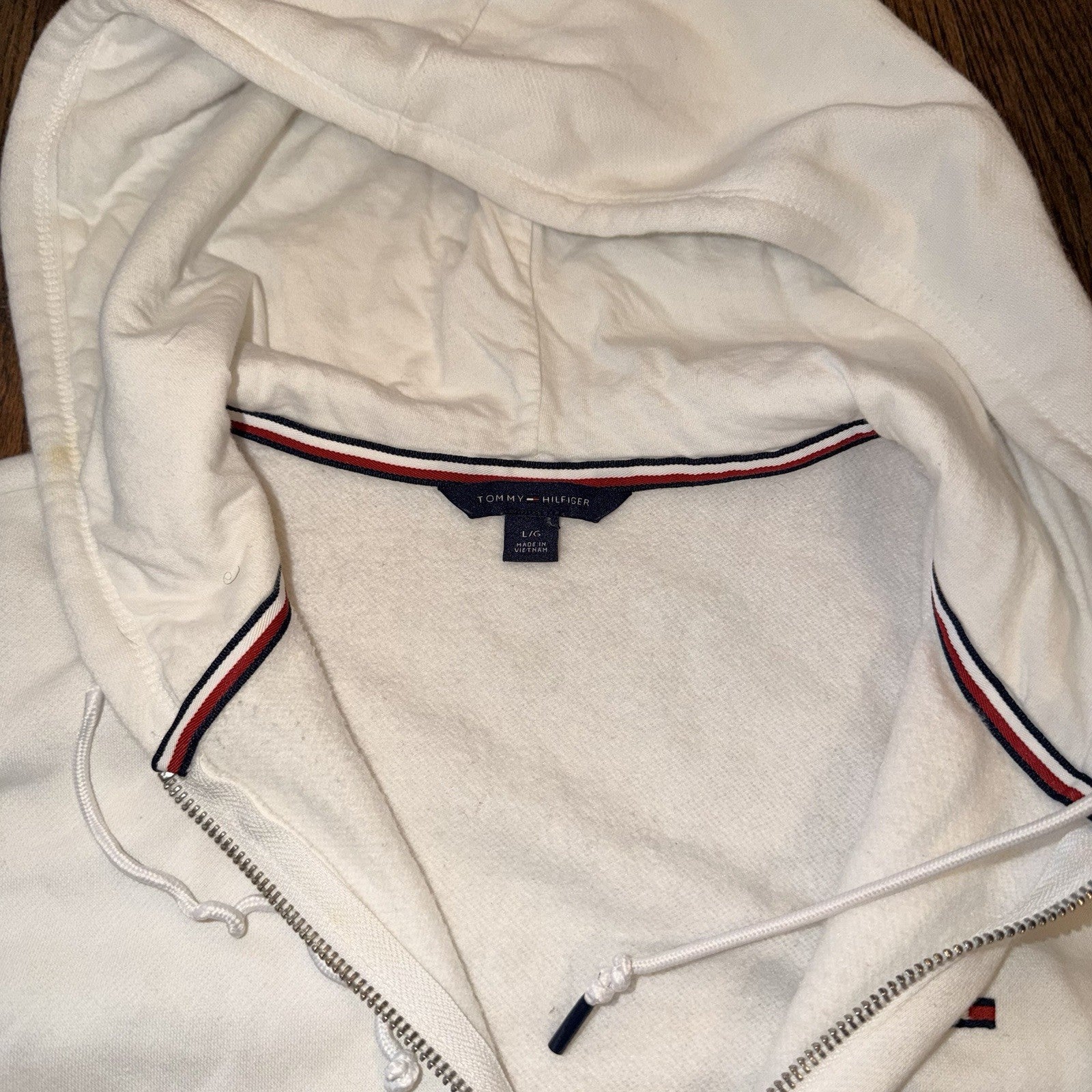 Tommy Hilfiger Women's Large White Full Zip Fleece Hoodie Y2K preppy yacht