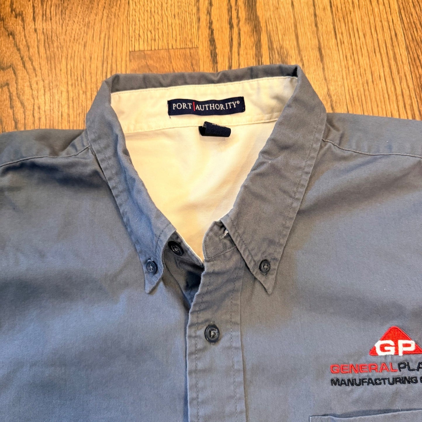 Port Authority Short Sleeve Button Down Work Shirt XL Blue General Plastics
