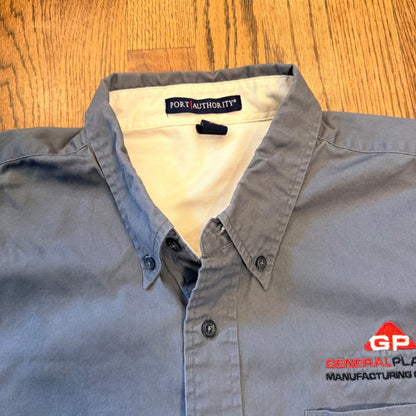 Port Authority Short Sleeve Button Down Work Shirt XL Blue General Plastics
