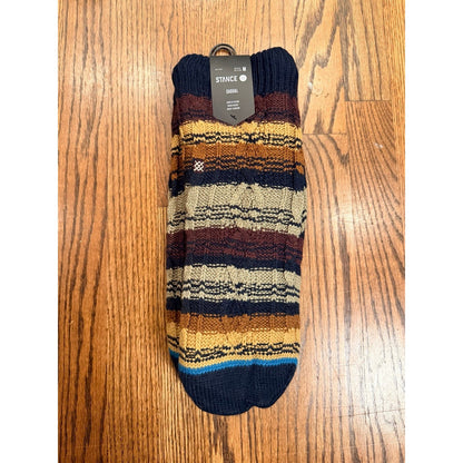 Stance Toasted Slipper Socks Cable Knit Heavy Cushion Medium Burgundy Navy