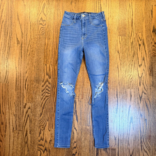 Hollister Ultra High-Rise Jean Legging Distressed Ripped Knee 3R W26 Blue