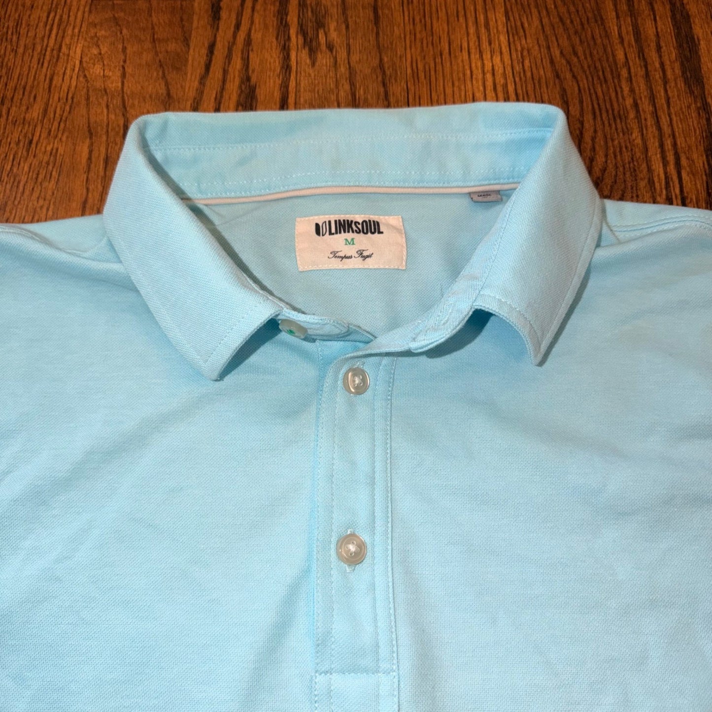 Linksoul Tempus Fugit Polo Shirt Short Sleeve Pique Golf M Light Blue