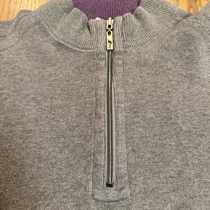 Tommy Bahama Men’s Reversible 1/4 Zip Pullover Sweater Grey/Purple Cotton L