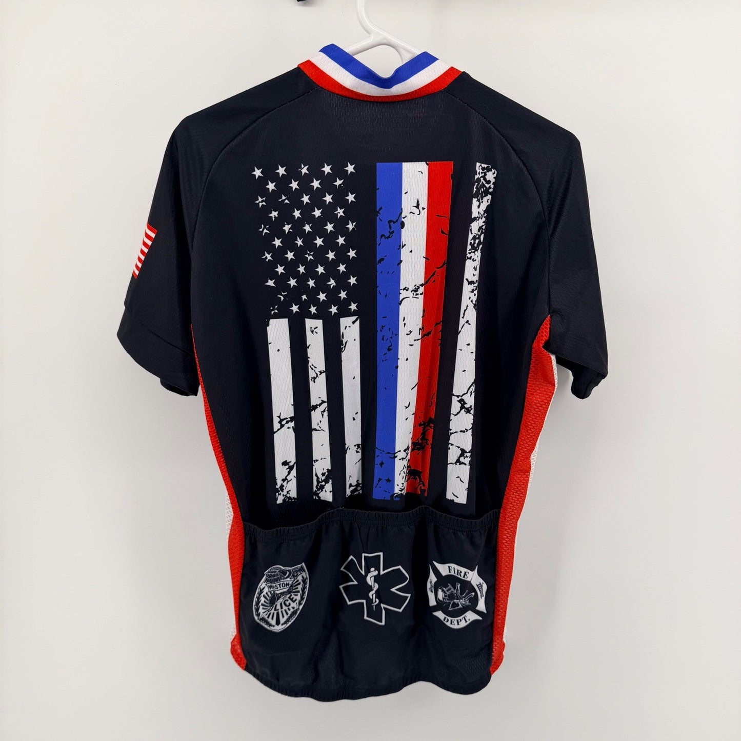 Unbranded First Responders USA Cycling Jersey Full Zip Patriotic L Black