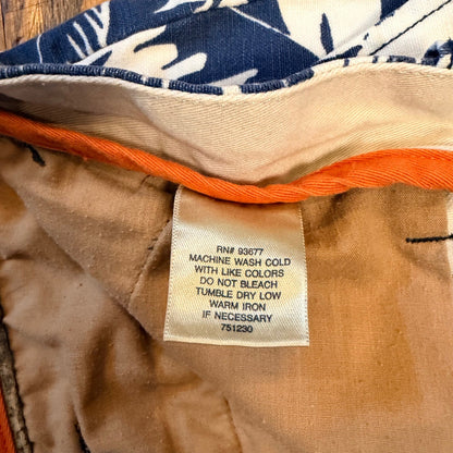 Island Shores Linen Blend Tropical Leaf Print Shorts Size 36 Blue White Aloha