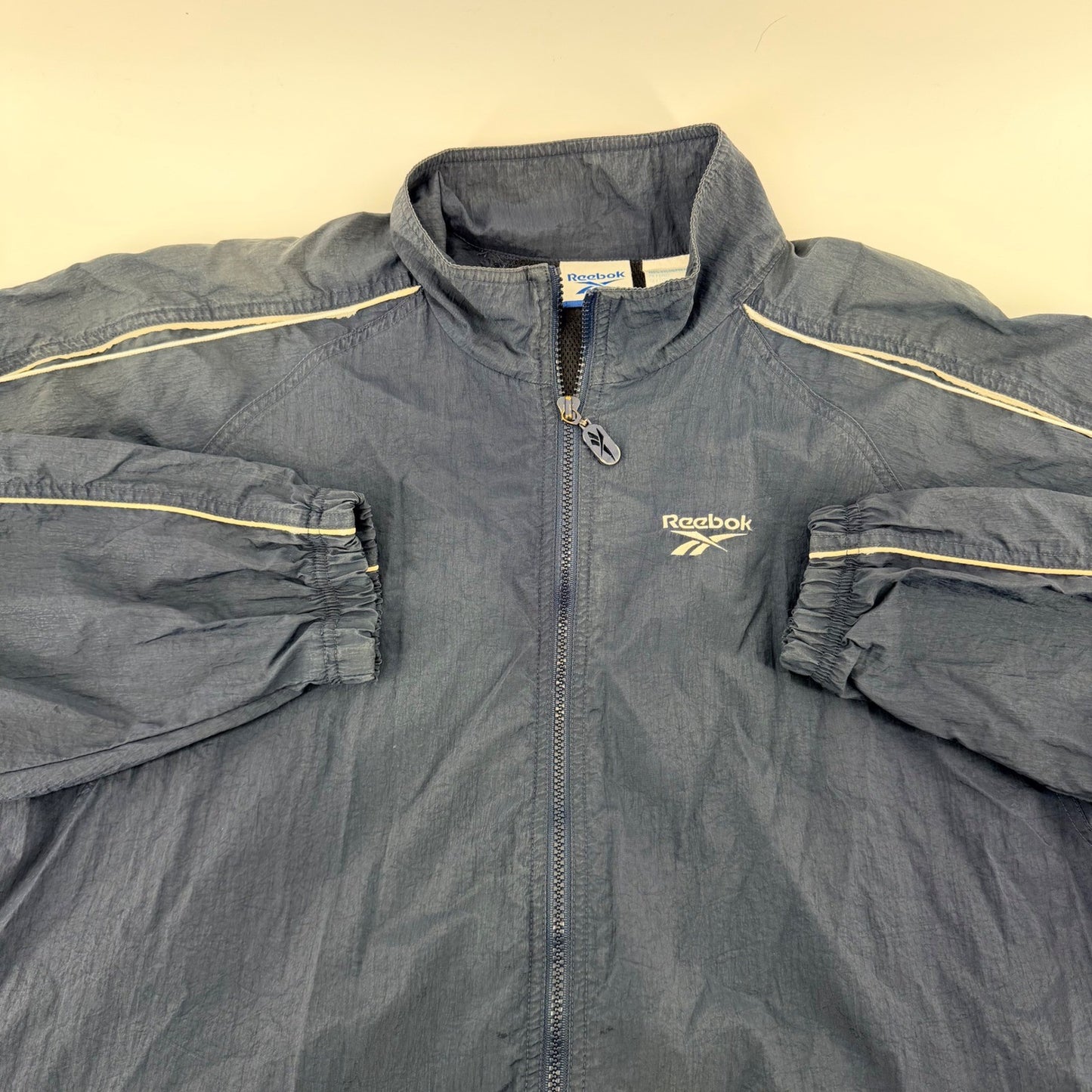 Reebok Vintage Windbreaker Jacket Full Zip Retro 90s Mesh Lined Large Navy Blue