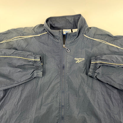 Reebok Vintage Windbreaker Jacket Full Zip Retro 90s Mesh Lined Large Navy Blue