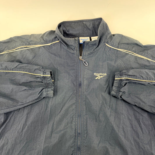 Reebok Vintage Windbreaker Jacket Full Zip Retro 90s Mesh Lined Large Navy Blue