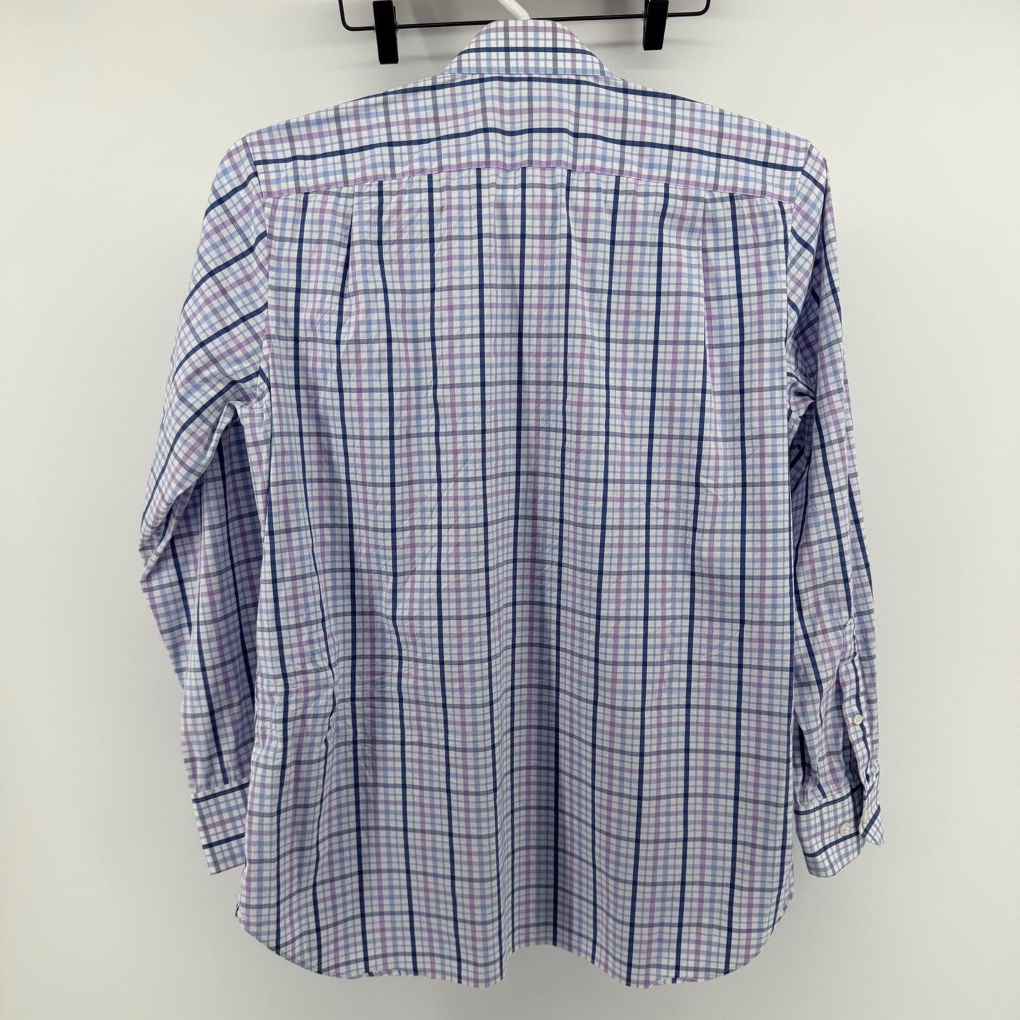 Bonobos Stretch Slim Fit Dress Shirt Plaid Check Purple Blue 16 x 34 Mens