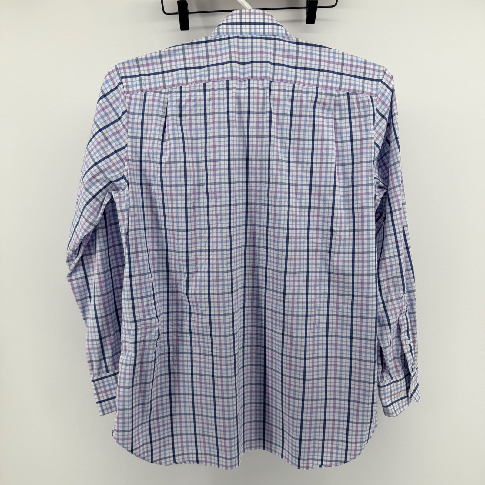 Bonobos Stretch Slim Fit Dress Shirt Plaid Check Purple Blue 16 x 34 Mens