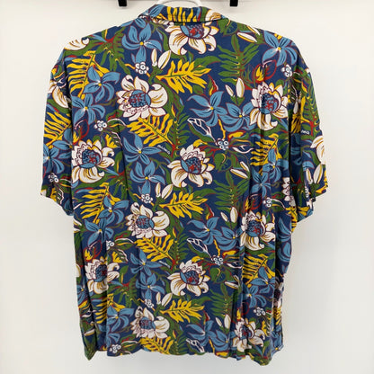Polo Jeans Co Ralph Lauren Vintage 90s Tropical Floral Rayon Shirt XXL Blue