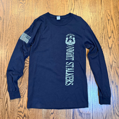 Gildan Alpha Battery Night Stalkers Military Long Sleeve T-Shirt Small Black