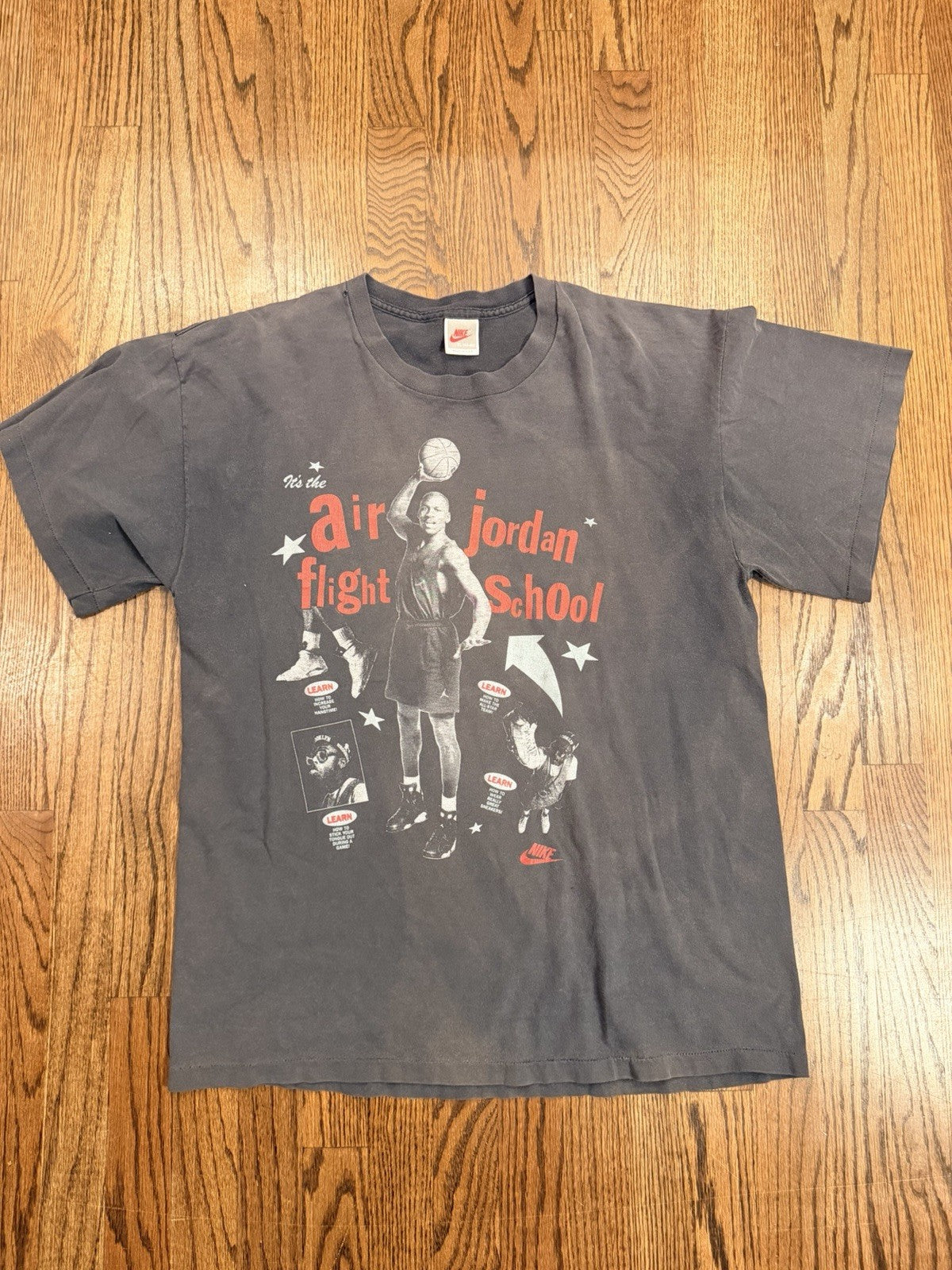 Vintage 90s Nike Air Jordan Flight School T Single Stitch Black Salesman 6 SZ XL