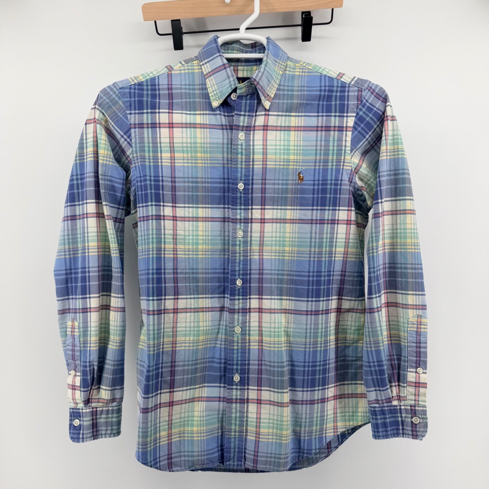 Ralph Lauren Plaid Button Down Shirt Long Sleeve Pony Logo Small Blue Green Prep
