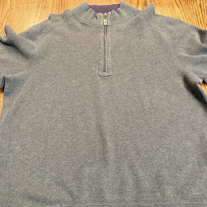 Tommy Bahama Men’s Reversible 1/4 Zip Pullover Sweater Grey/Purple Cotton L