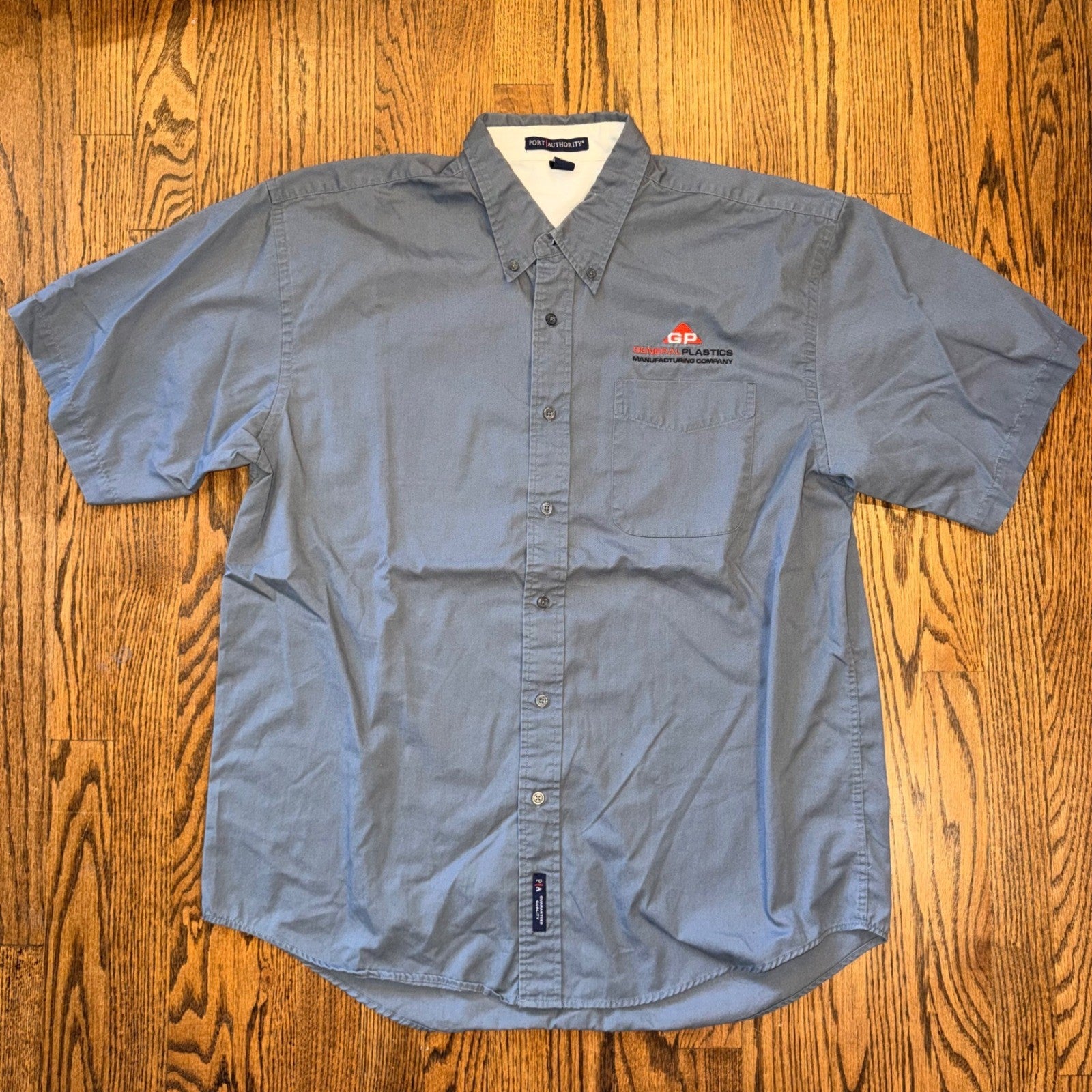 Port Authority Short Sleeve Button Down Work Shirt XL Blue General Plastics