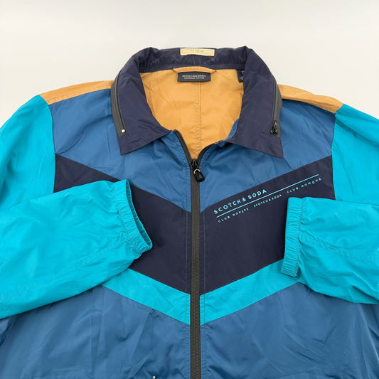 Scotch & Soda Club Nomade Colorblock Windbreaker Jacket Medium Teal Navy Tan