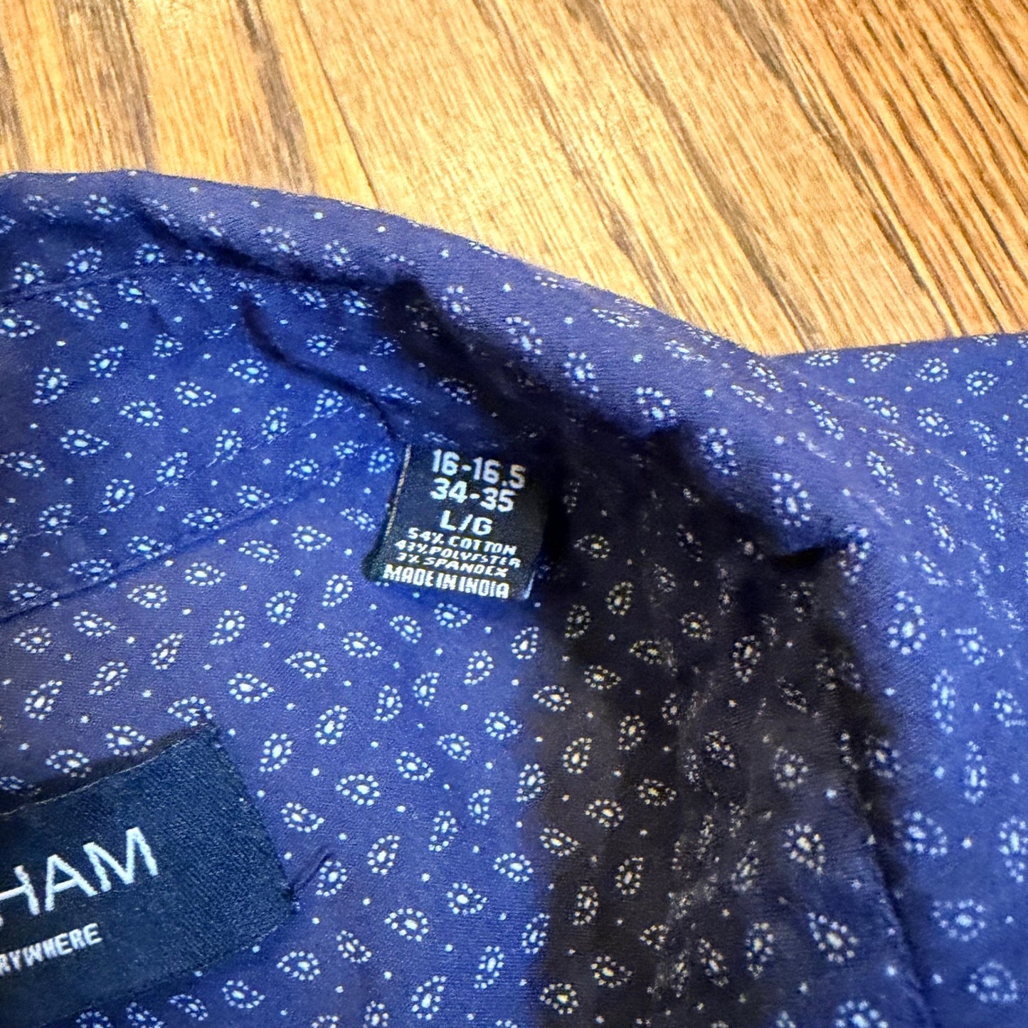 Nick Graham Stretch Modern Fit Button Down Shirt Large Navy Blue Micro Print