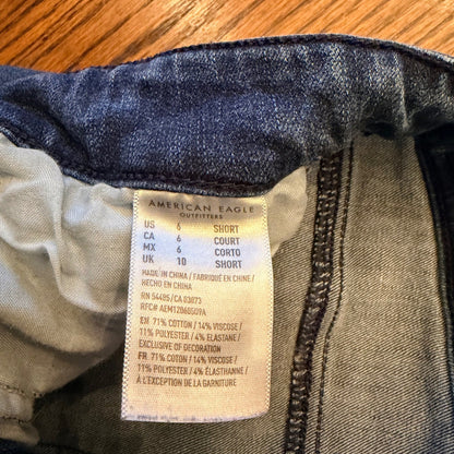 American Eagle Super Stretch Denim Shorts Raw Hem Size 6 Short Blue
