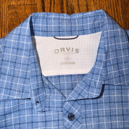 Orvis Classic Collection Short Sleeve Plaid Fishing Hiking Shirt Medium Blue