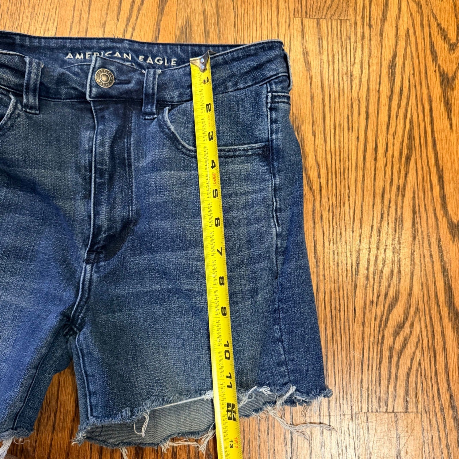 American Eagle Super Stretch Denim Shorts Raw Hem Size 6 Short Blue