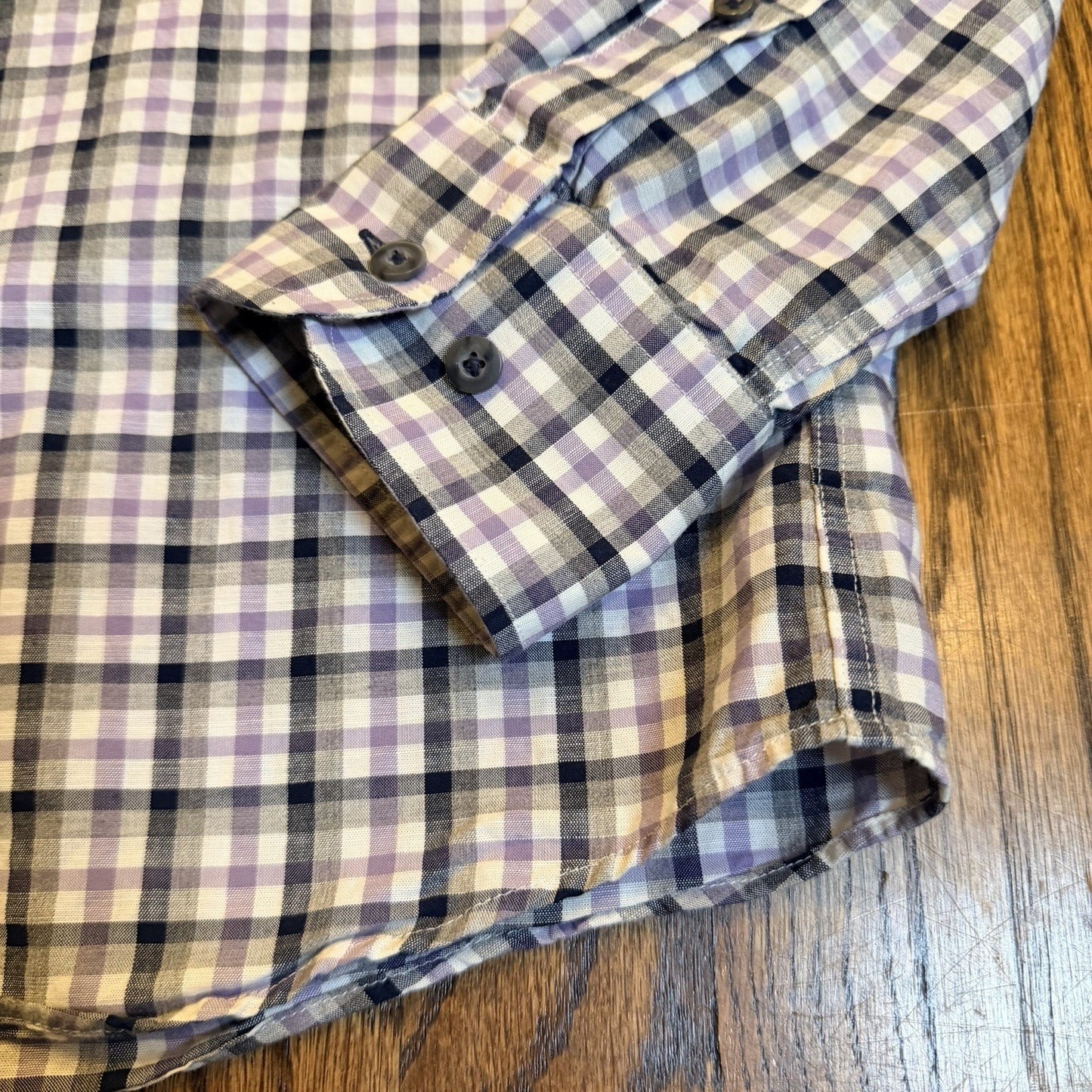 UNTUCKit Cecio Slim Fit Plaid Button Down Shirt Medium Purple Navy