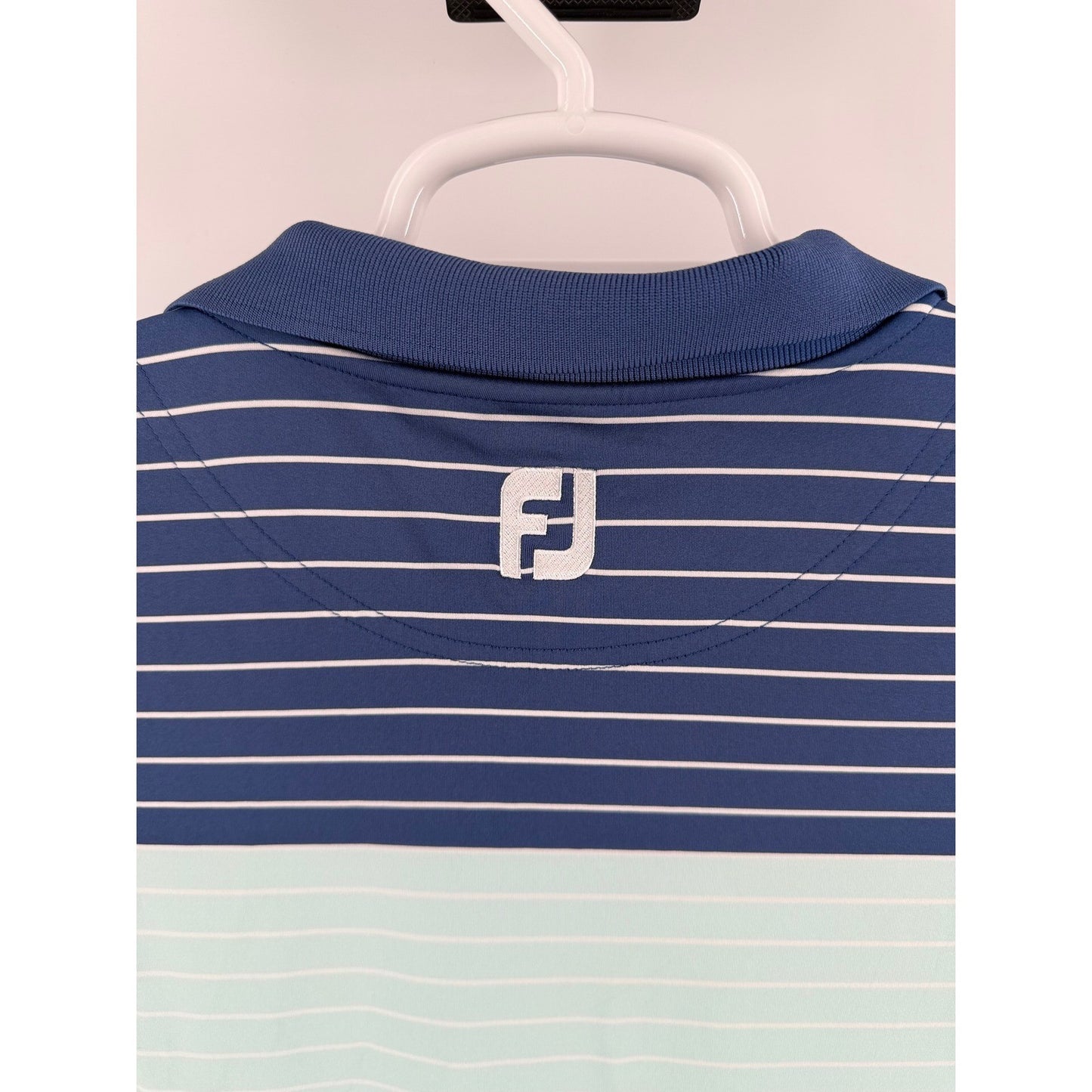 FootJoy Athletic Fit Golf Polo Shirt Striped Colorblock XL Navy Mint Green