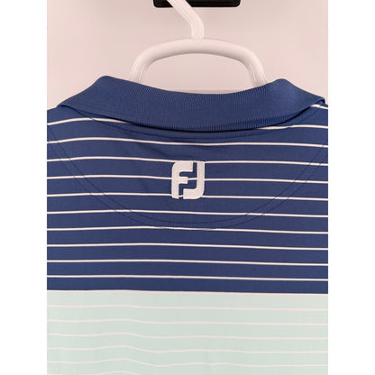 FootJoy Athletic Fit Golf Polo Shirt Striped Colorblock XL Navy Mint Green