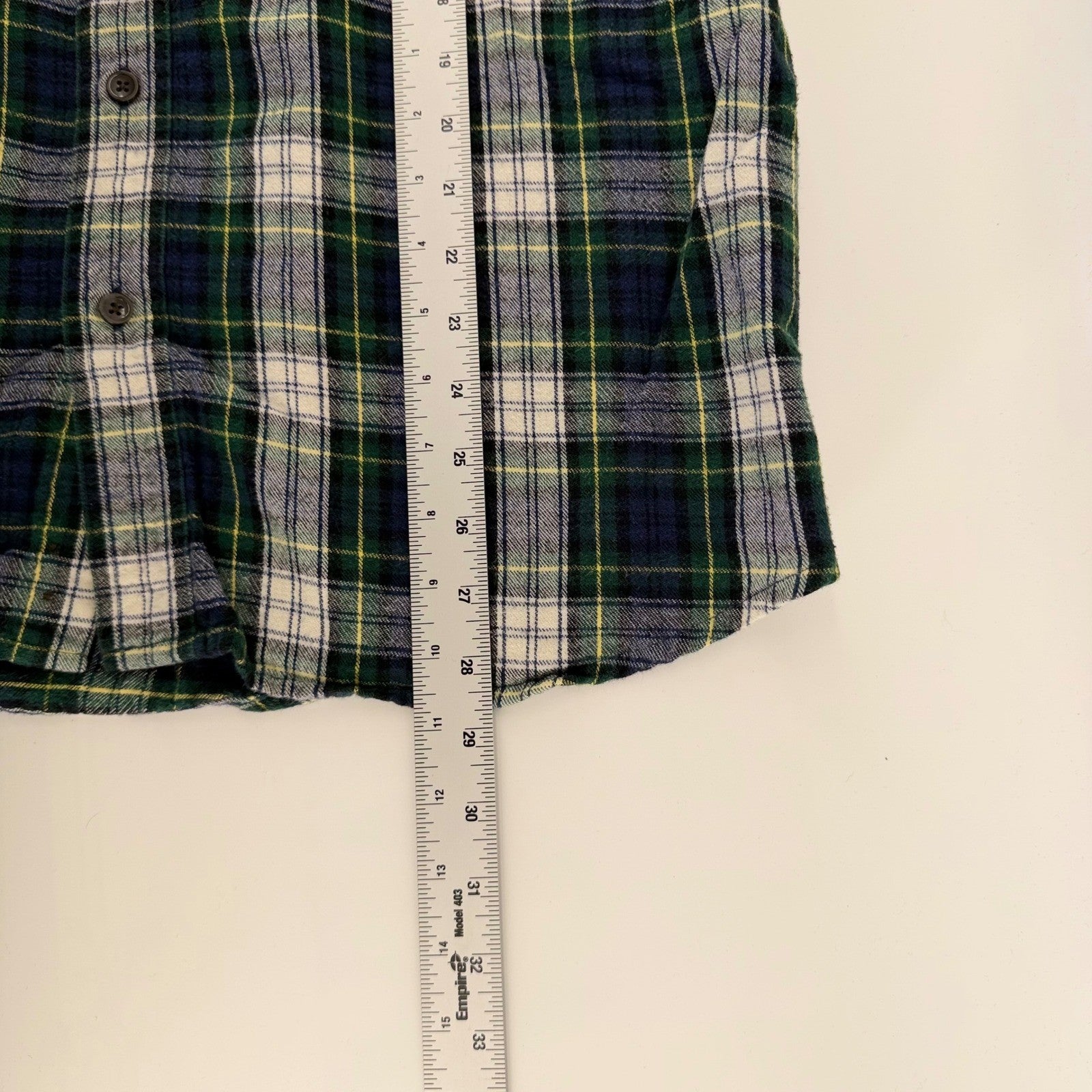LL Bean Traditional Fit Flannel Shirt Plaid Cotton Button Down L Green Blue