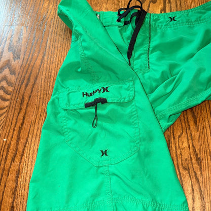 Hurley Board Shorts Mens Green Lace Up Cargo Pocket Swim Trunks 34 Green