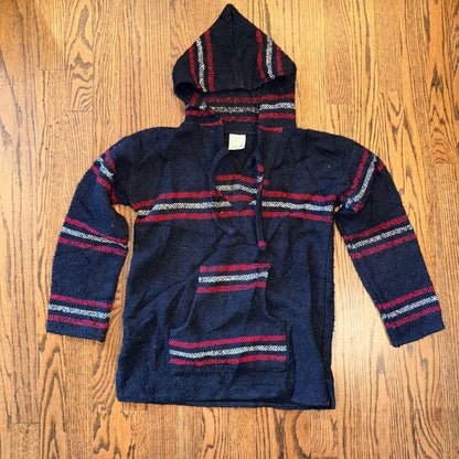 Megalopolis Baja Hoodie Mexican Jerga Striped Pullover Small Black Red Beach