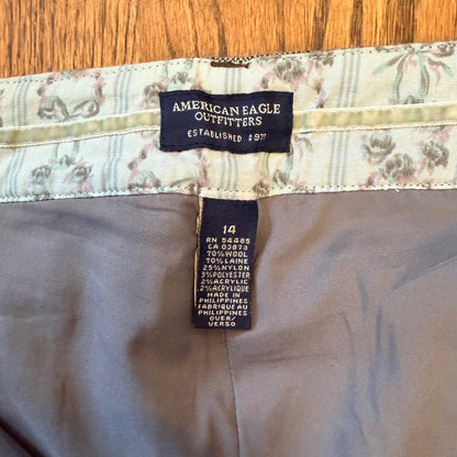American Eagle Wool Blend Tweed Wide Leg Trousers Sz 14 Gray Herringbone Preppy