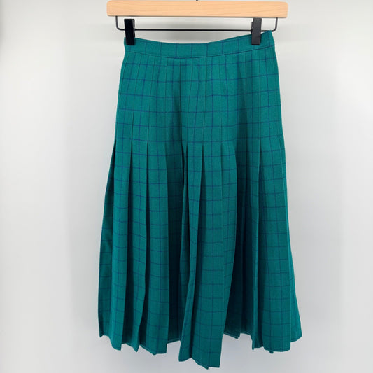 Pendleton Vintage Wool Pleated Midi Skirt Plaid High Waist 4 Petite Teal Green