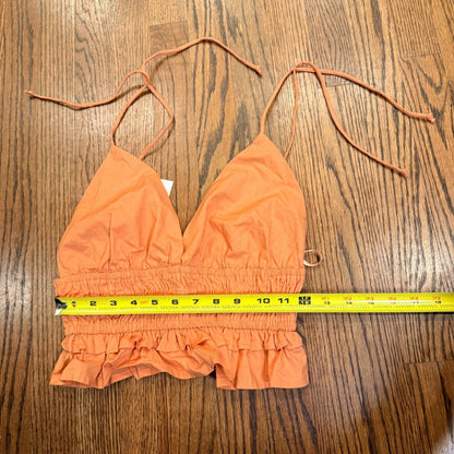 NWT Sim & Sam Halter Crop Top Smocked Ruffle Cotton S Light Orange 51216BL