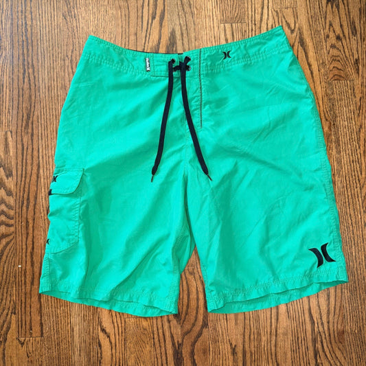 Hurley Board Shorts Mens Green Lace Up Cargo Pocket Swim Trunks 34 Green