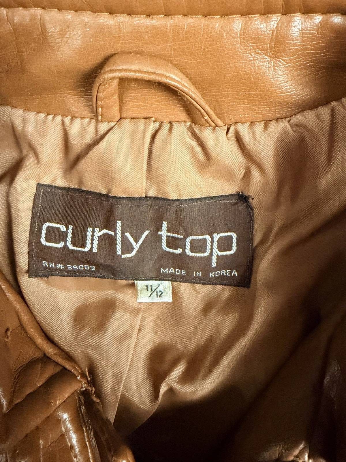 VTG Curly Top Polyvinyl Jacket Womens 11/12 Brown Belted Blazer 80s Urban Safari