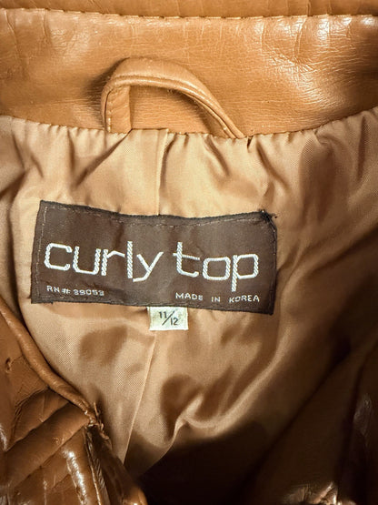 VTG Curly Top Polyvinyl Jacket Womens 11/12 Brown Belted Blazer 80s Urban Safari