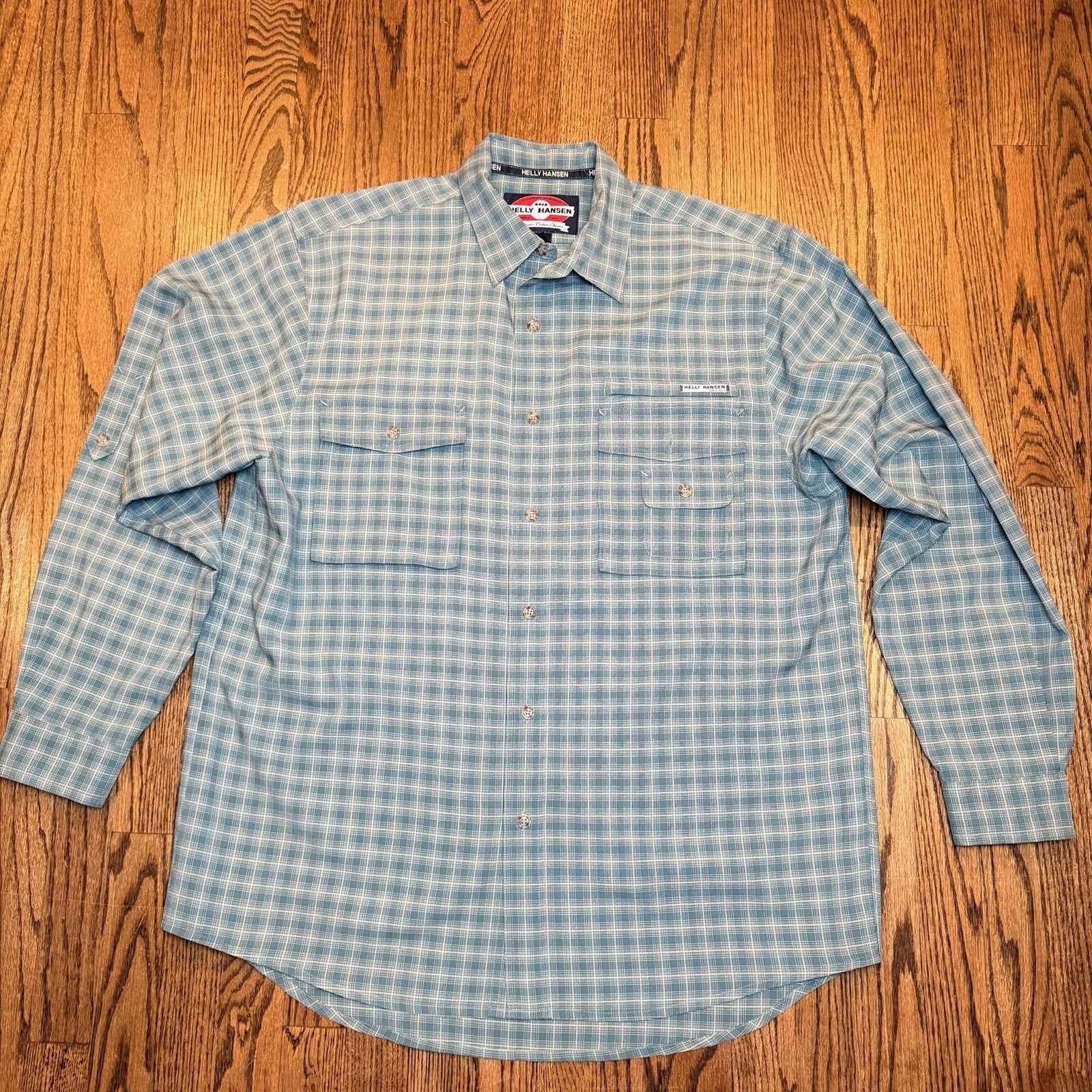 Helly Hansen Plaid Ventilated Hiking Fishing Shirt Large Blue L