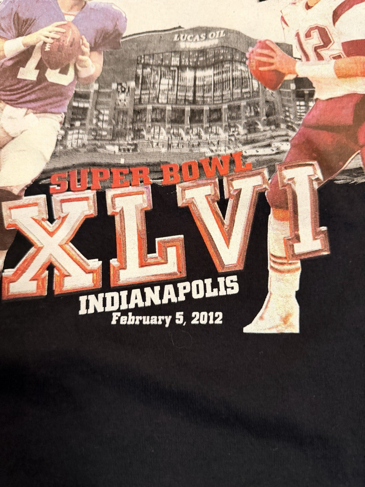 Super Bowl XLVI Long Sleeve T Shirt Jerzees Black Men’s XL Giants Patriots