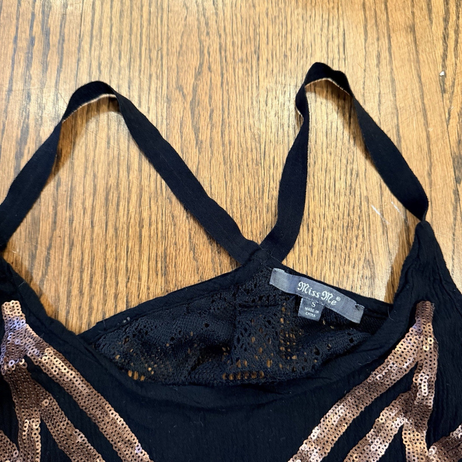 Miss Me Y2K style Embellished Top Black Lace back Size S Racer Tank