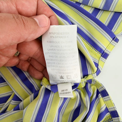 FootJoy Mauna Lani Striped Golf Polo Performance Shirt Small Green Purple Preppy